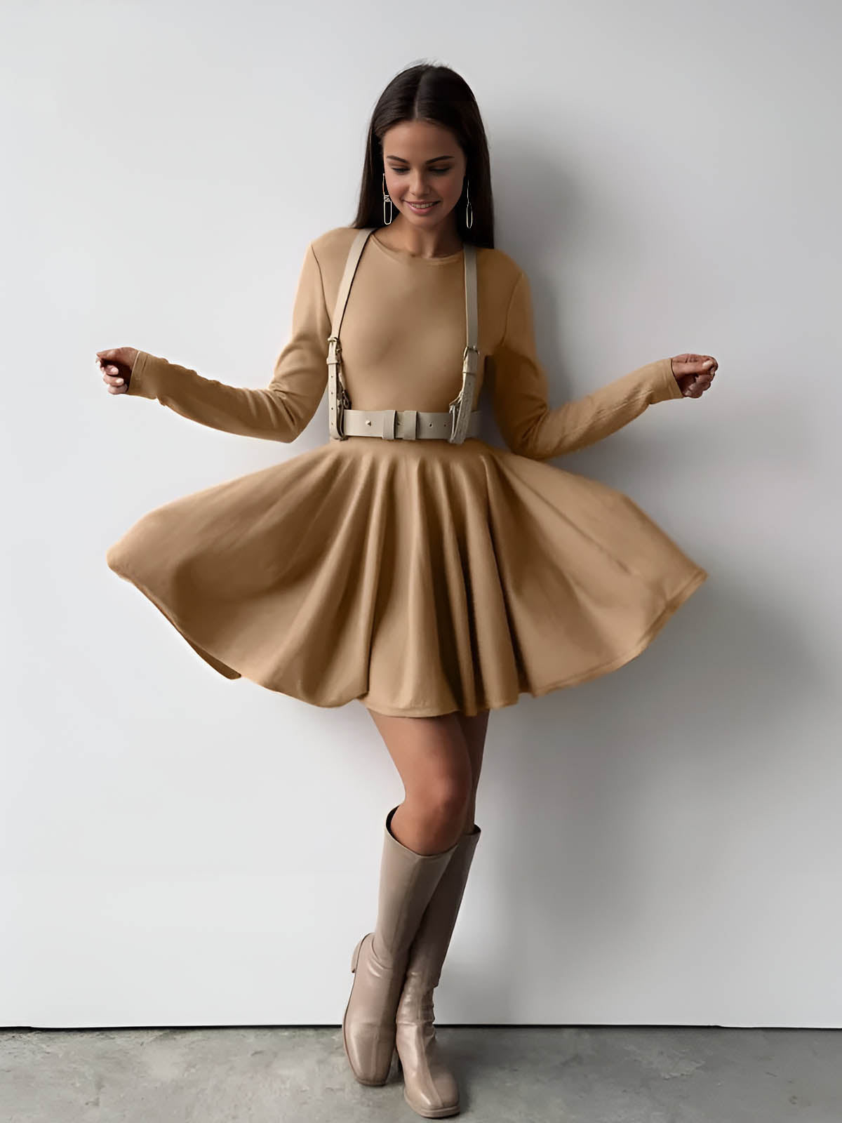 Enchantspun – Kurzes, schlichtes, plissiertes Pulloverkleid