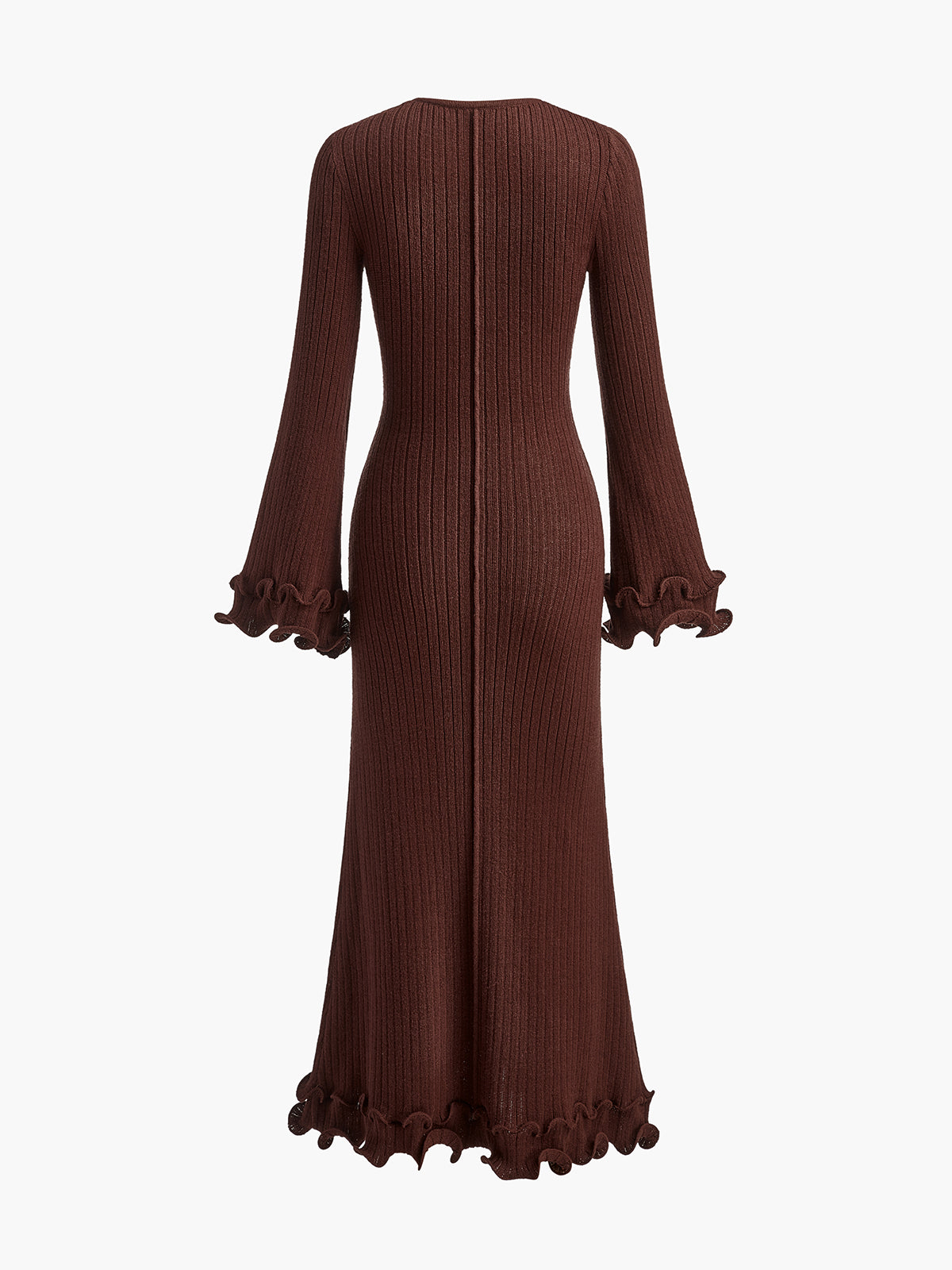 Keleth Semi-Sheer Piping Ruffle Drawstring Knit Dress