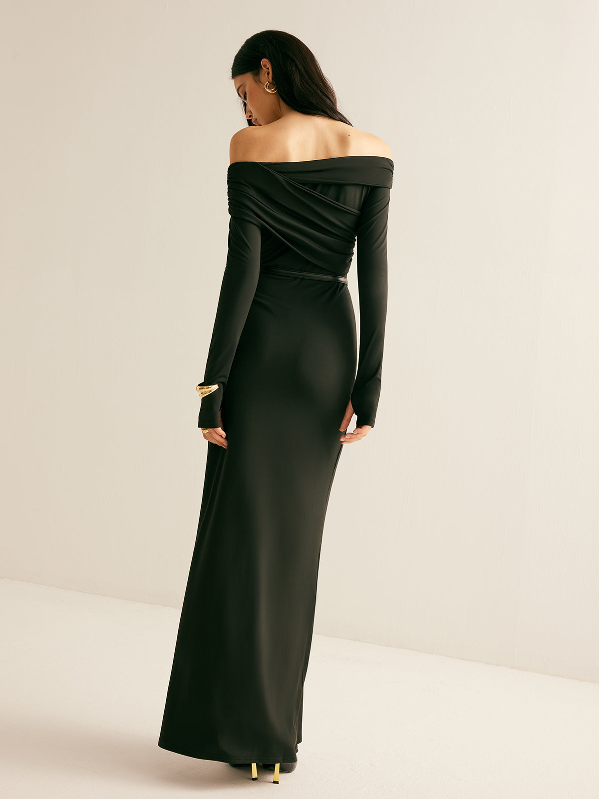 Luminsilk Modal Off-Shoulder-Rüschenkleid ohne Gürtel