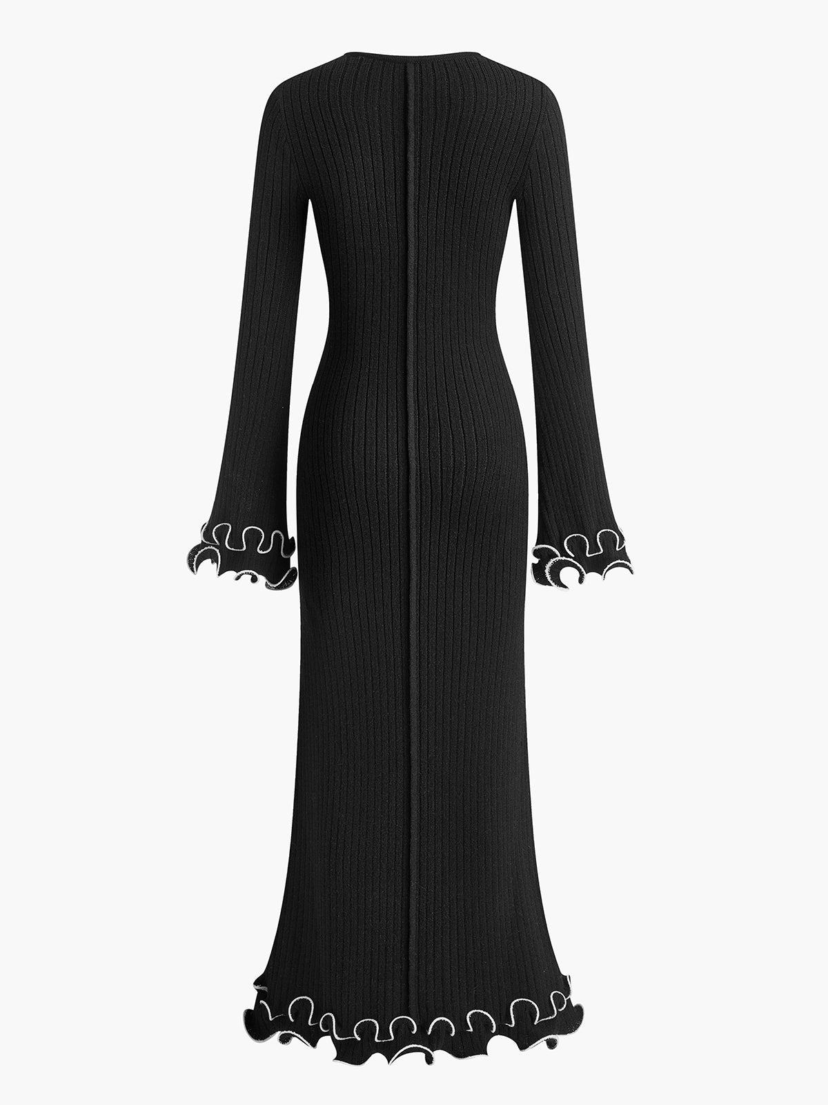 Keleth Semi-Sheer Piping Ruffle Drawstring Knit Dress