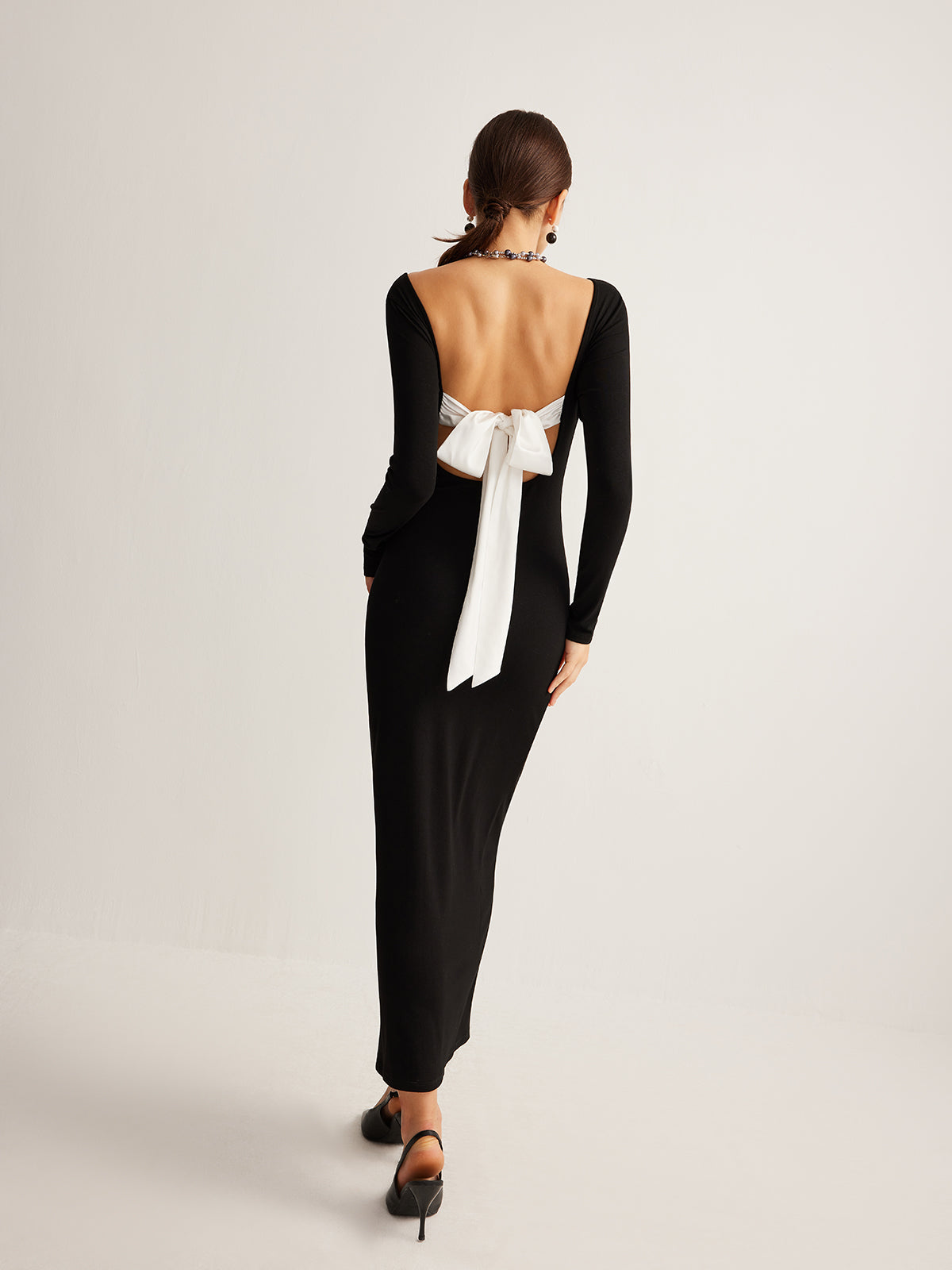 Iridfire Bow Open Back Knit Dress