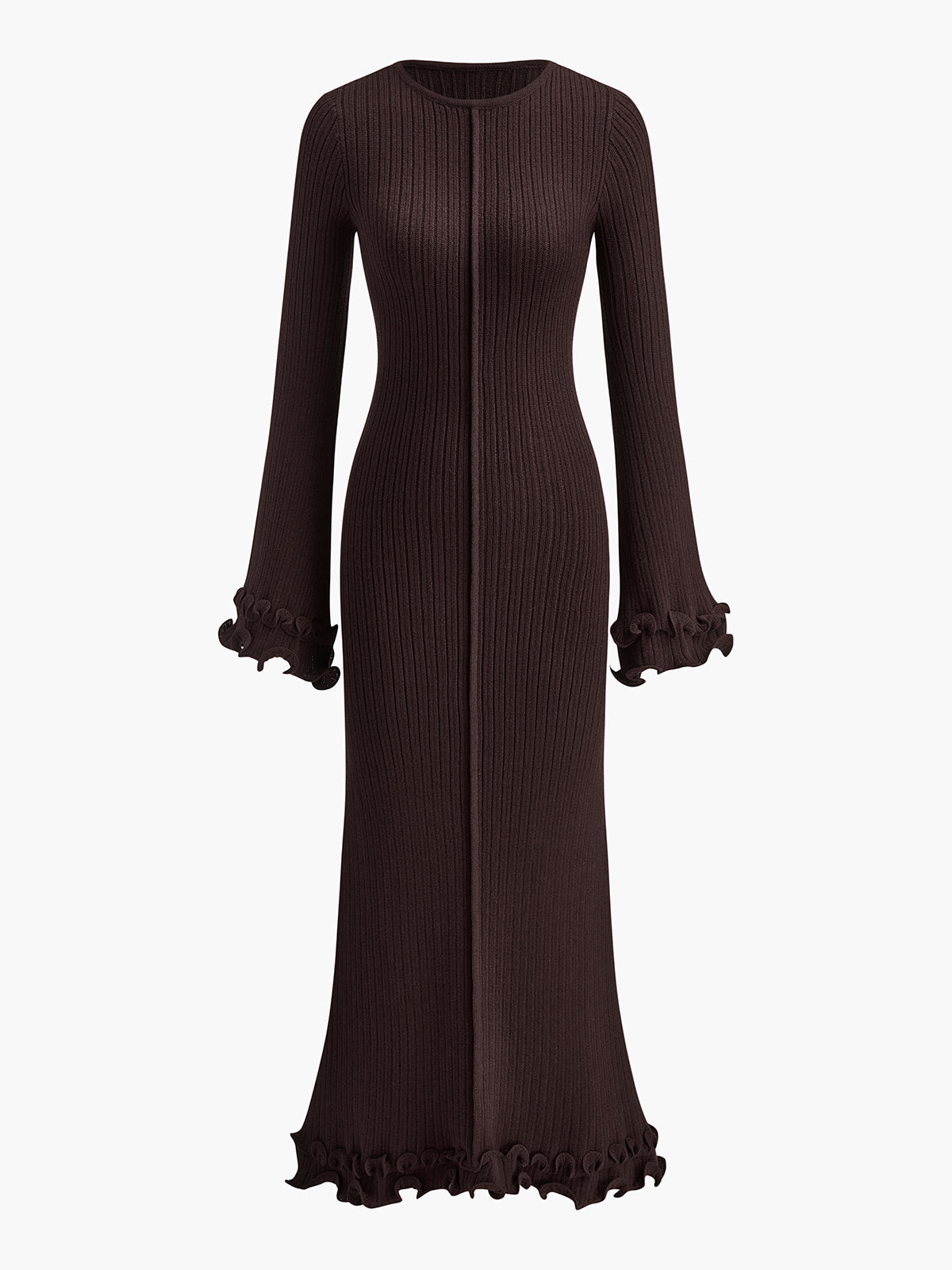 Keleth Semi-Sheer Piping Ruffle Drawstring Knit Dress