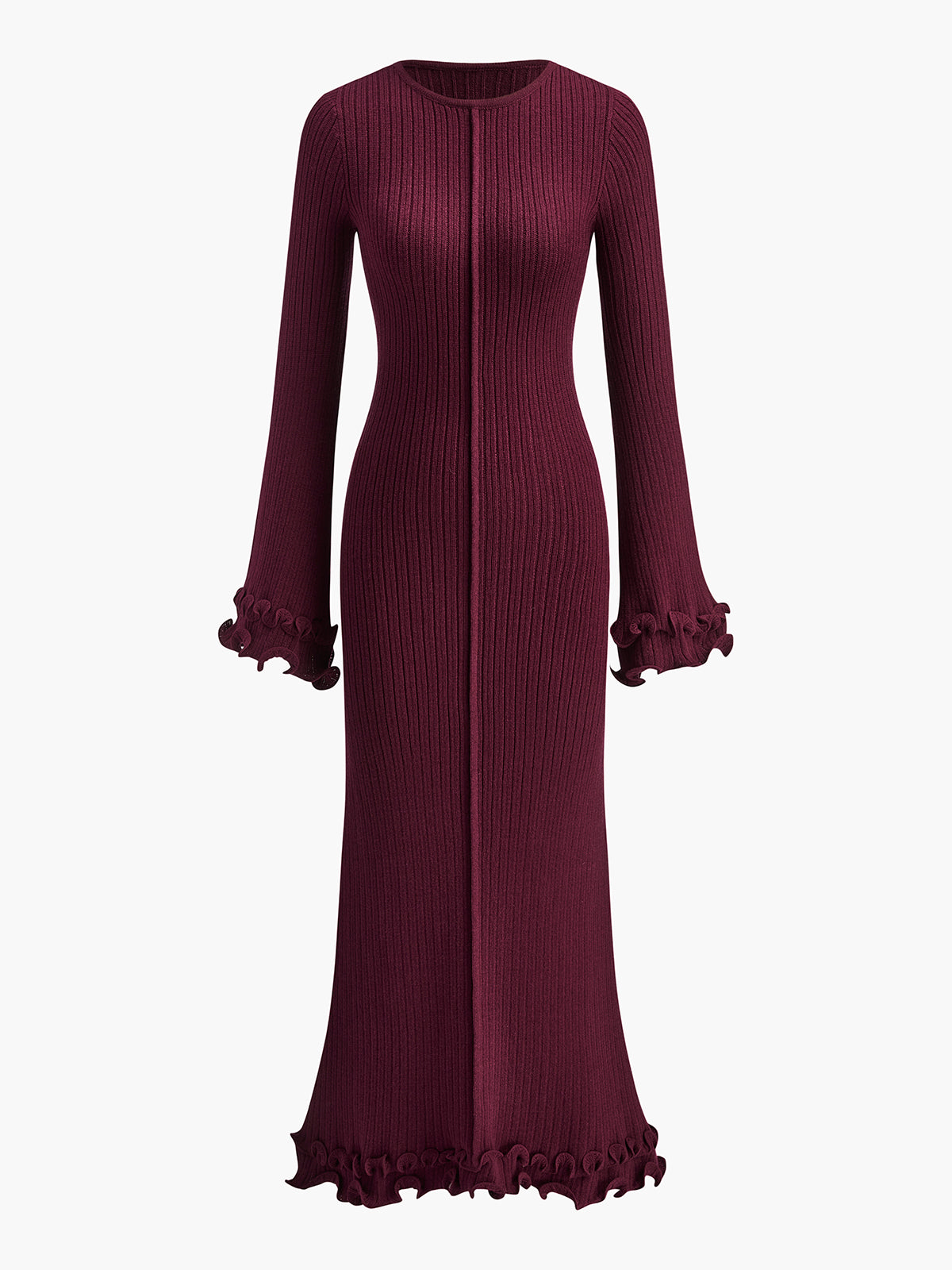 Keleth Semi-Sheer Piping Ruffle Drawstring Knit Dress
