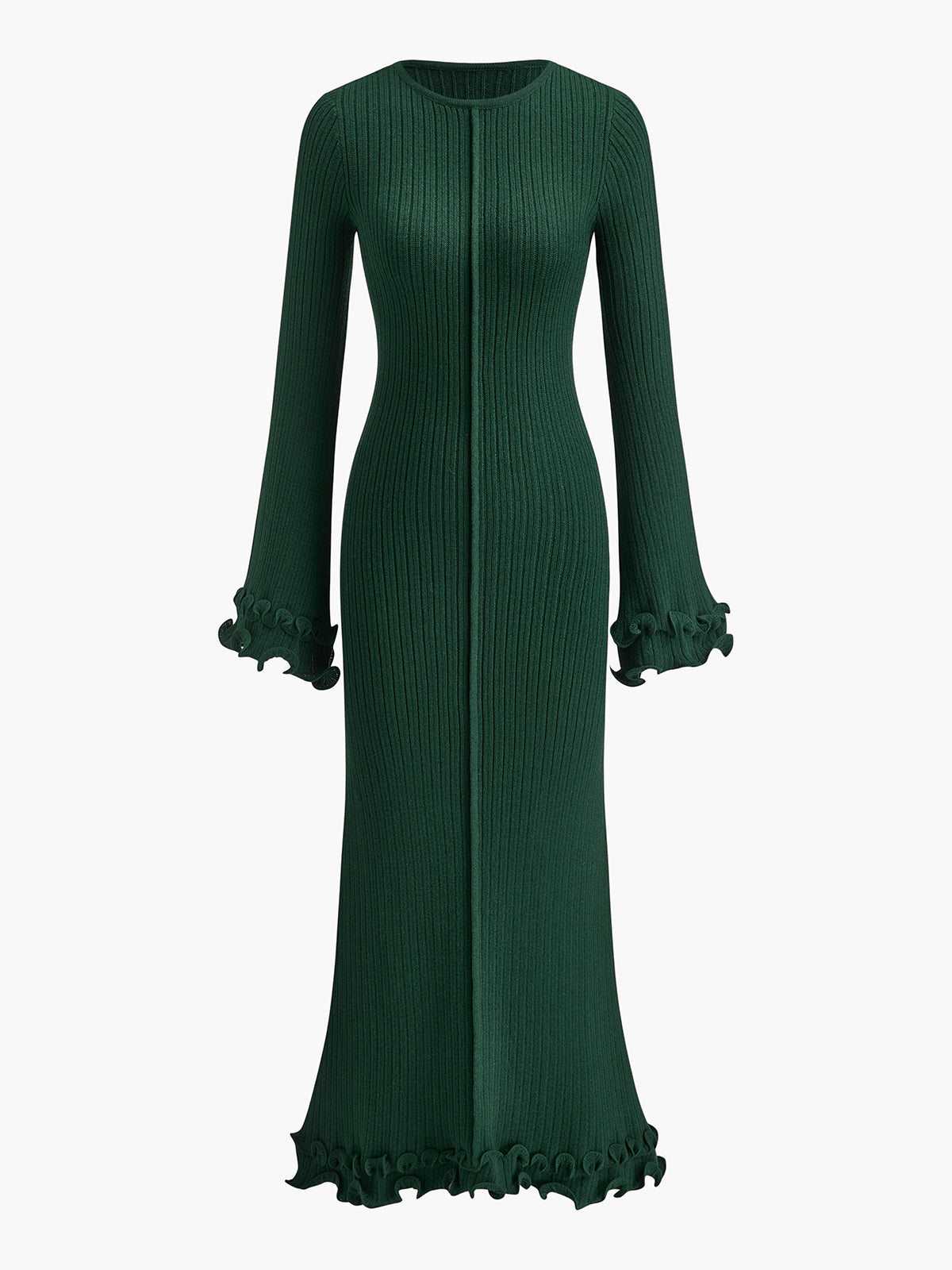 Keleth Semi-Sheer Piping Ruffle Drawstring Knit Dress