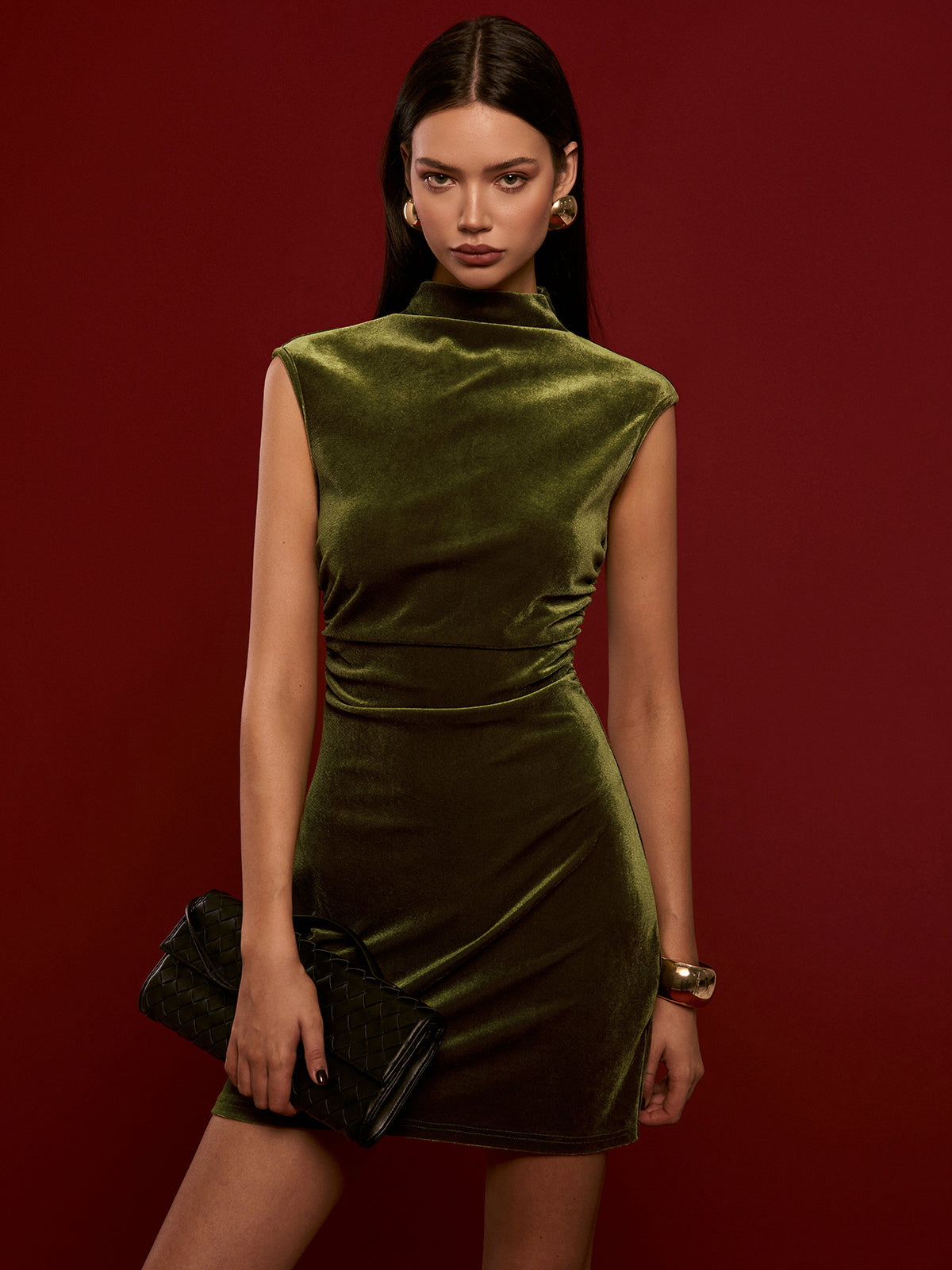 Luxbloom – Ärmelloses Samtkleid mit Stehkragen