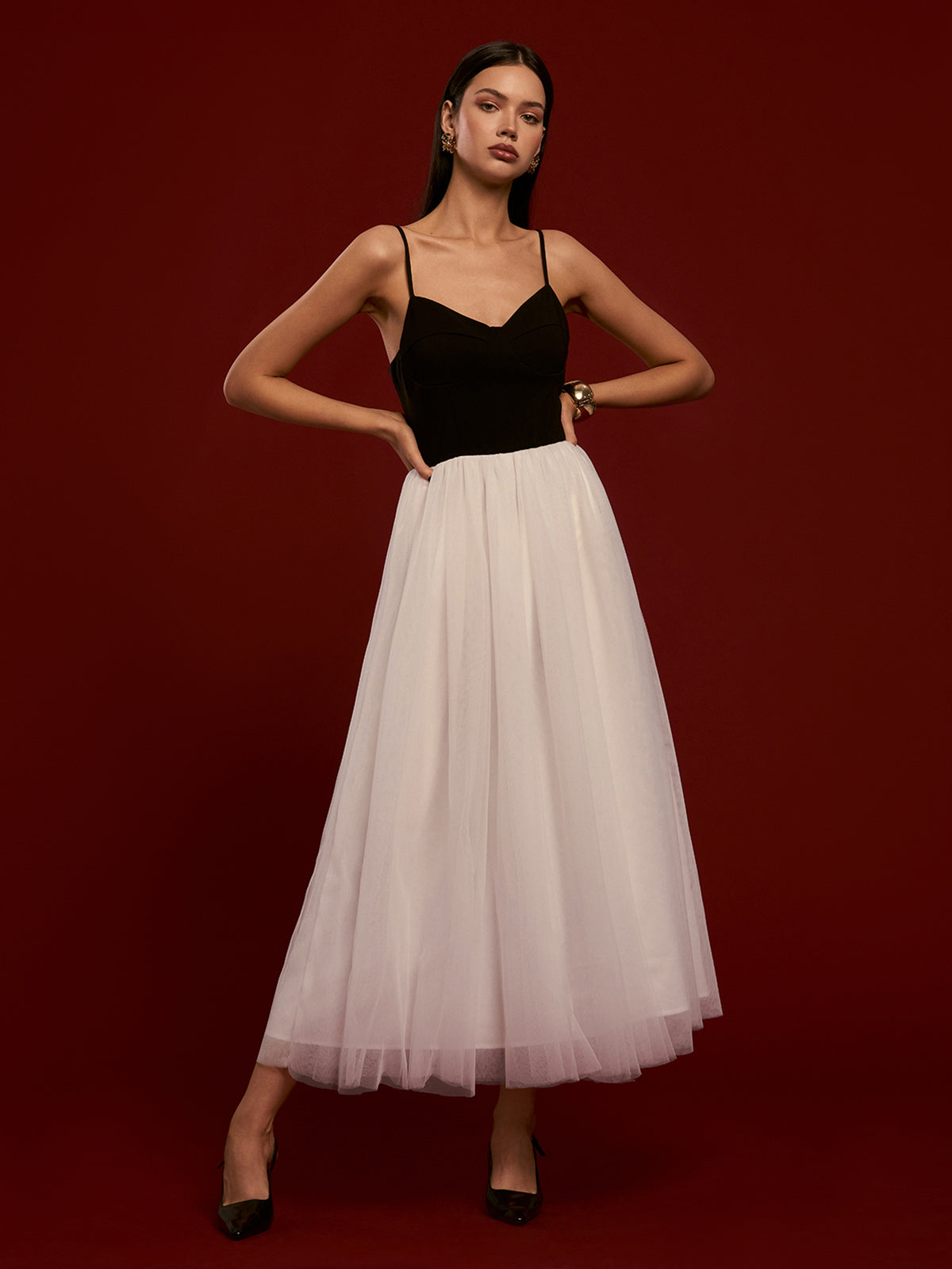 Zweifarbiges Camisole-Kleid aus Netzstoff „Radiglow“