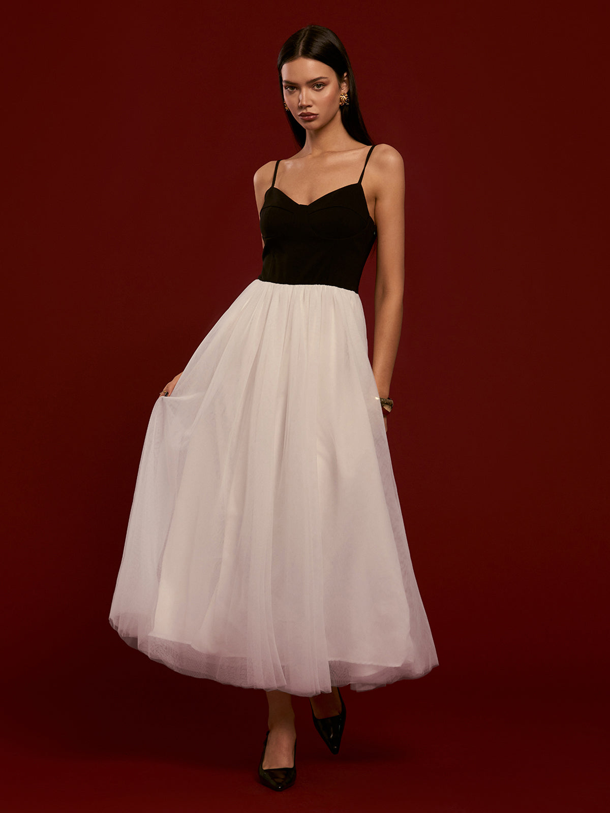 Zweifarbiges Camisole-Kleid aus Netzstoff „Radiglow“