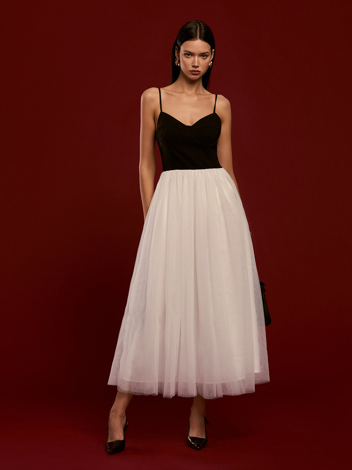 Zweifarbiges Camisole-Kleid aus Netzstoff „Radiglow“
