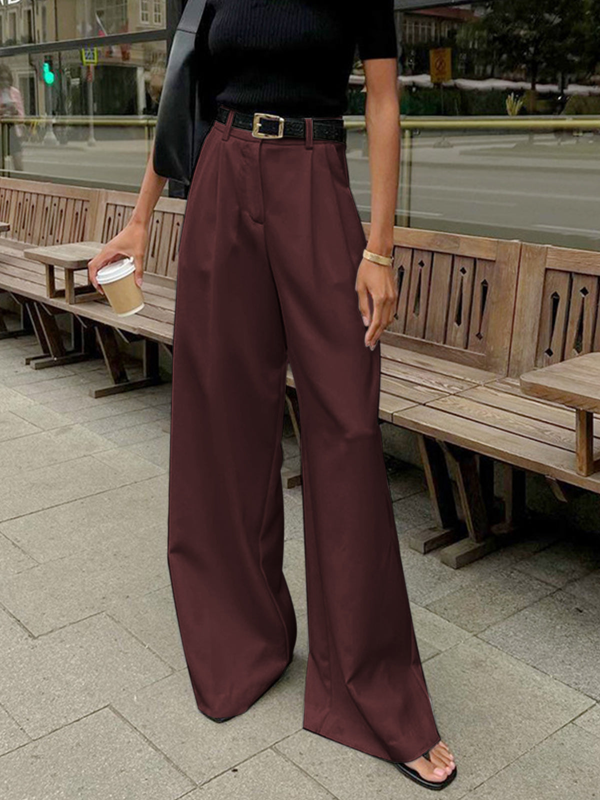 Navine Solid Wide Leg Byxor Utan Bälte