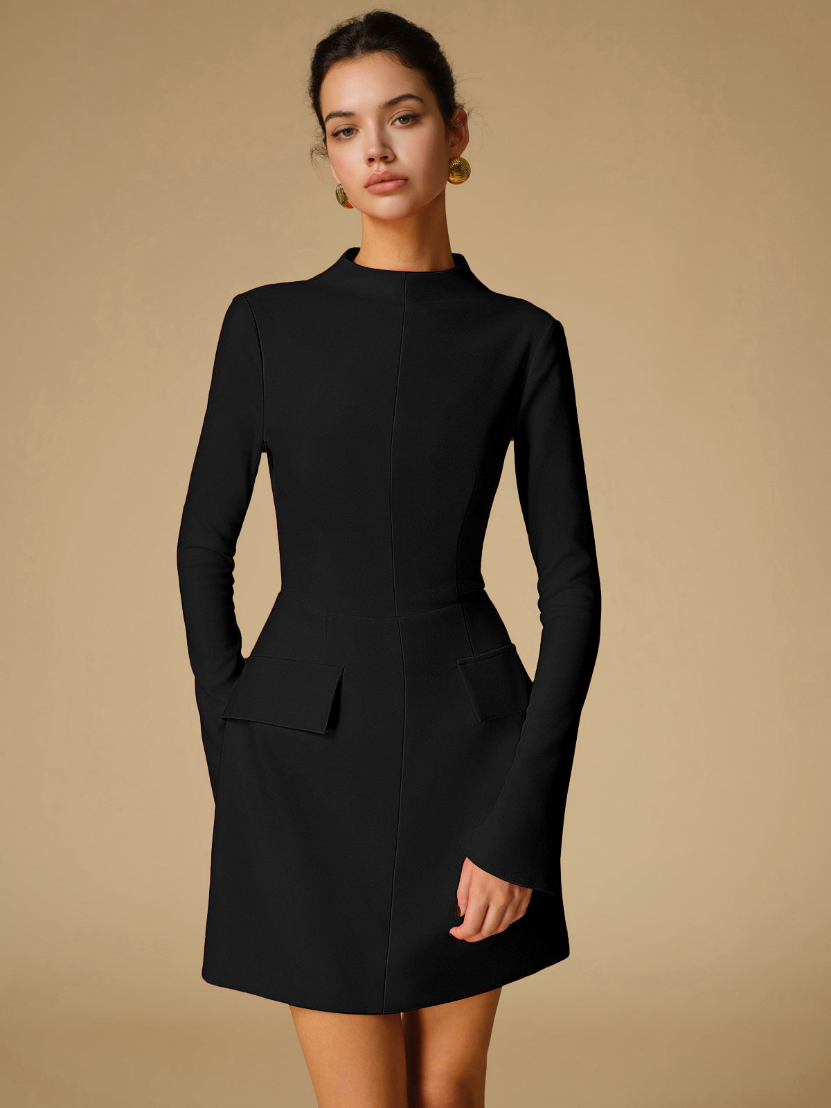 Thevine Minimalist Plain Mock Neck Dress
