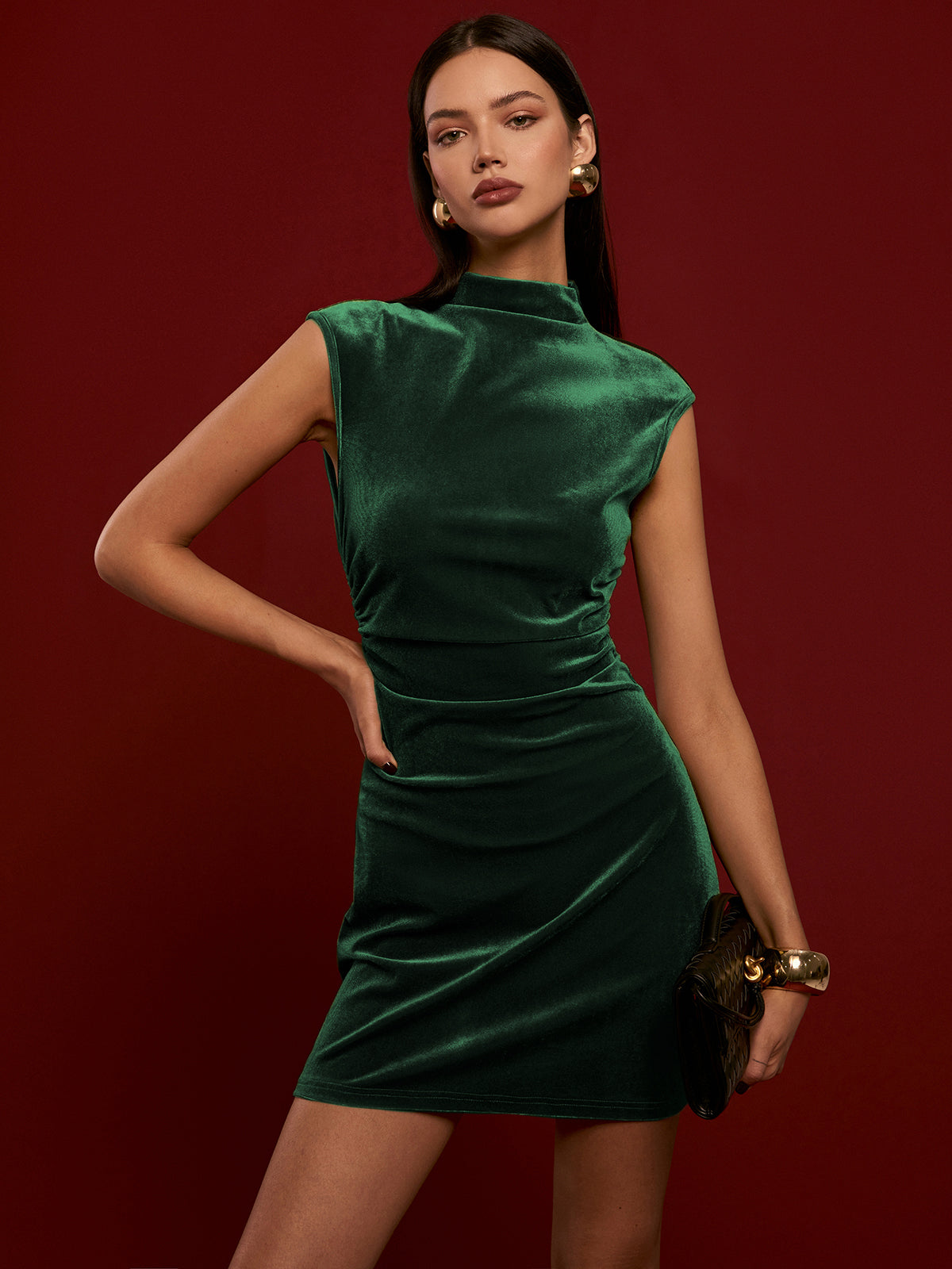 Luxbloom – Ärmelloses Samtkleid mit Stehkragen