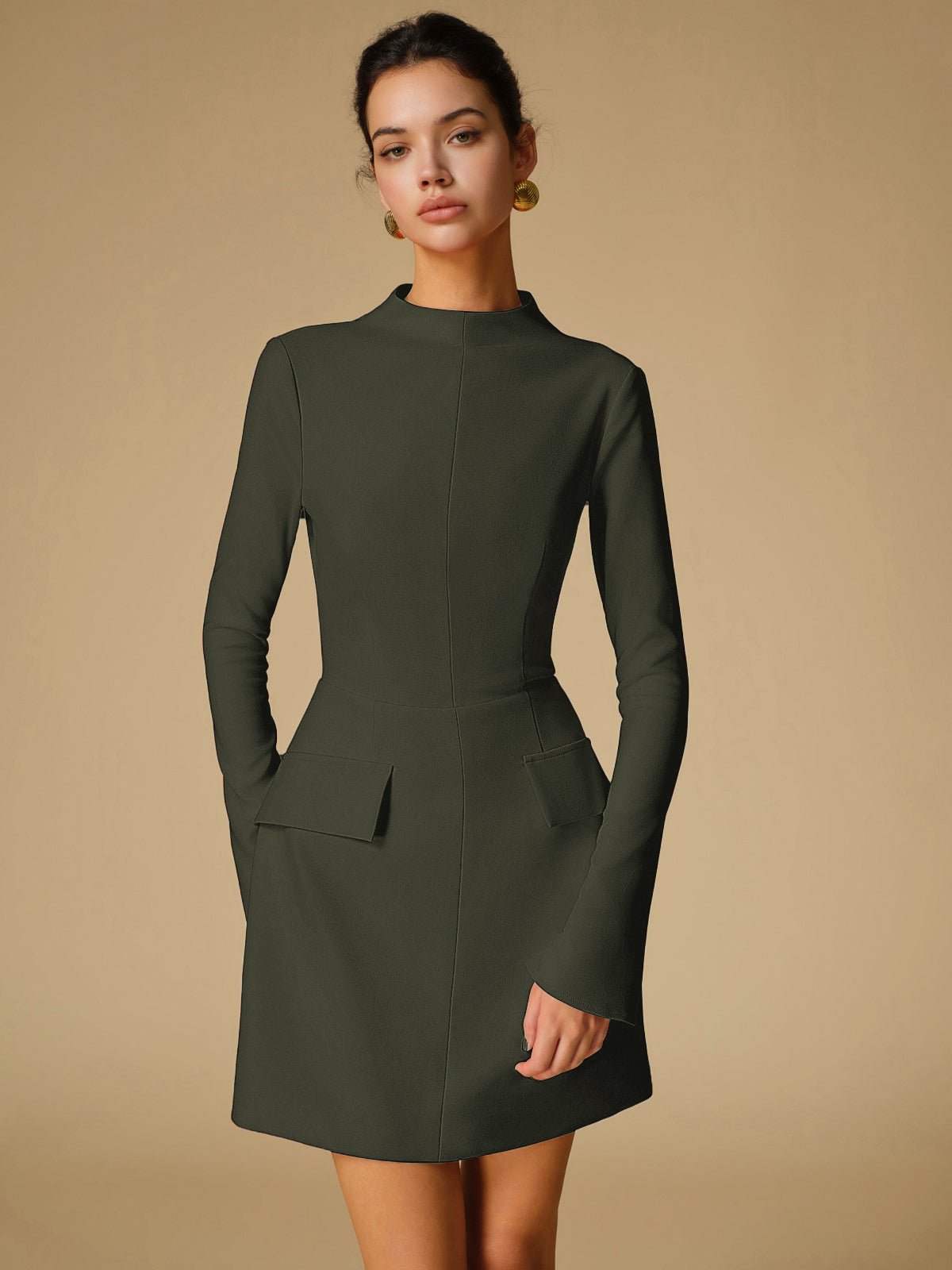 Thevine Minimalist Plain Mock Neck Dress