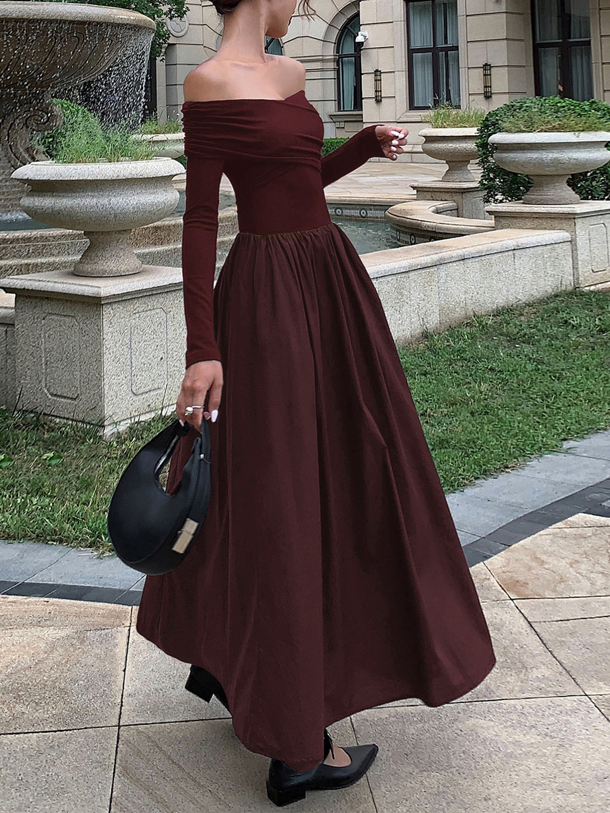 Reverlace – Schulterfreies, langes, überkreuztes Kleid