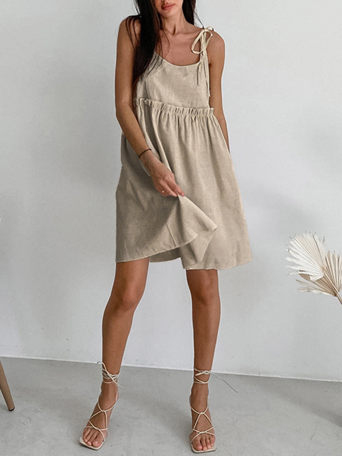 Naleth Levanzo Tied Shoulder Short Dress