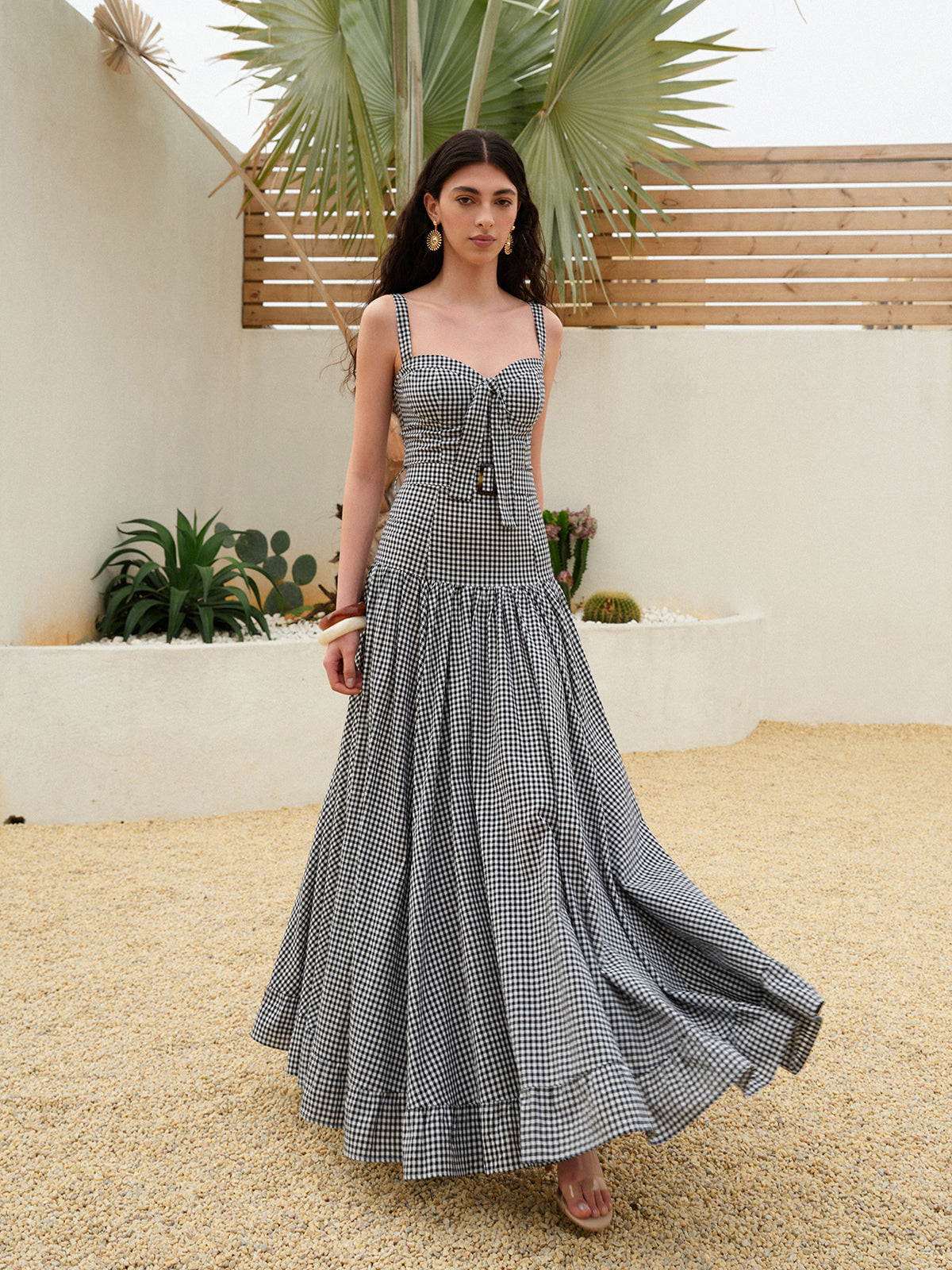 Thelviel Gingham Belted Sleeveless Dress