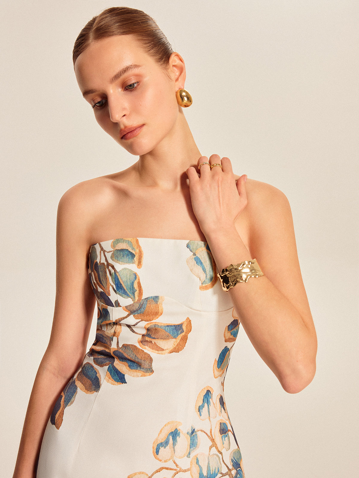 Kilvys Floral Print Strapless Dress