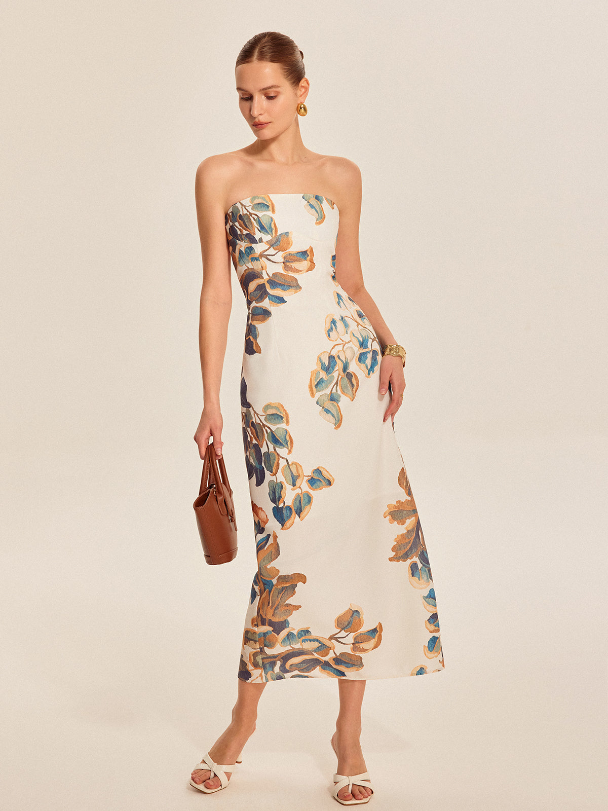 Kilvys Floral Print Strapless Dress