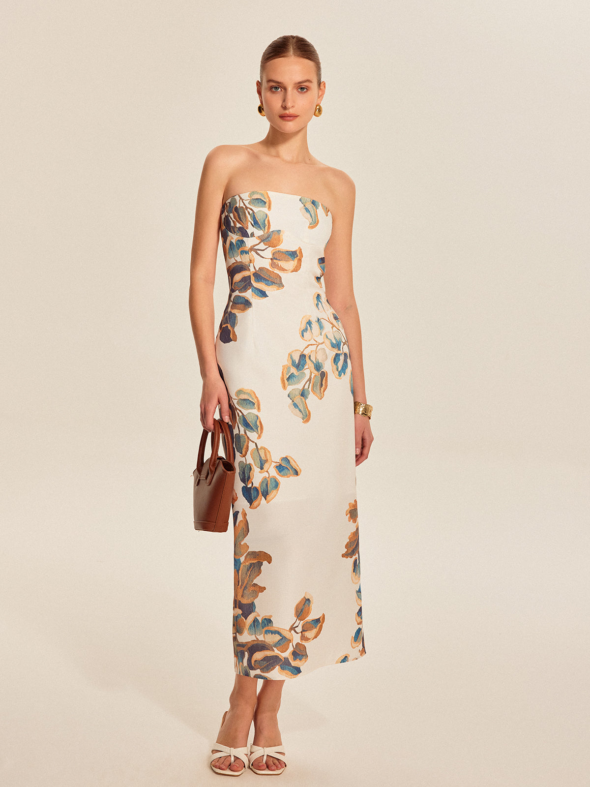 Kilvys Floral Print Strapless Dress