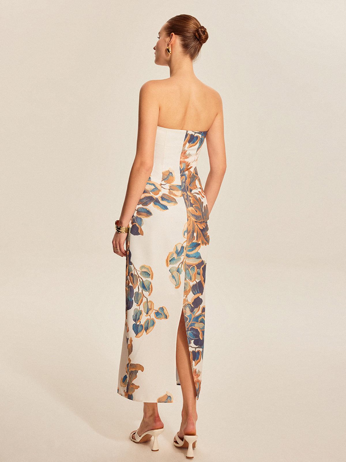 Kilvys Floral Print Strapless Dress