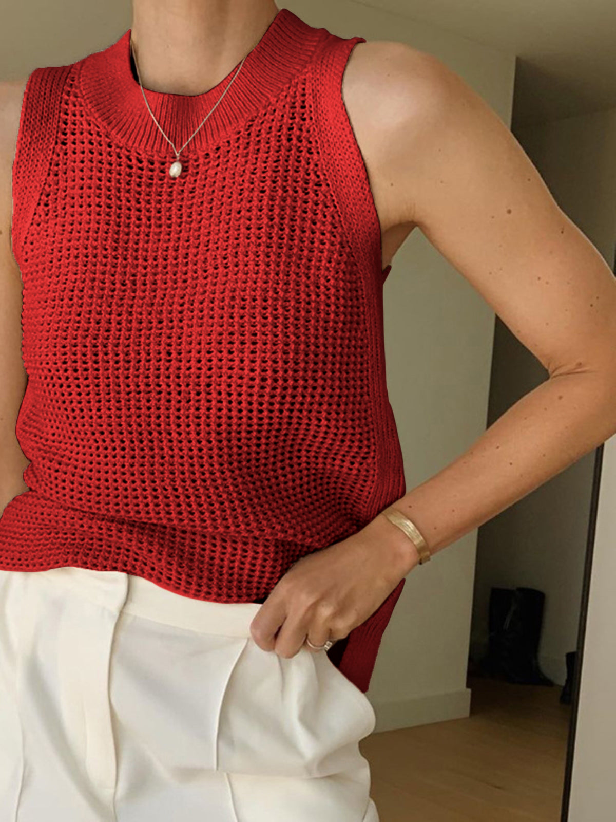Nisle – Gestricktes, hohles, einfarbiges Tanktop