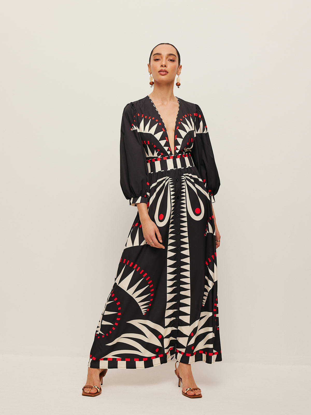 Zileth Boho Print V-Neck Split Klänning