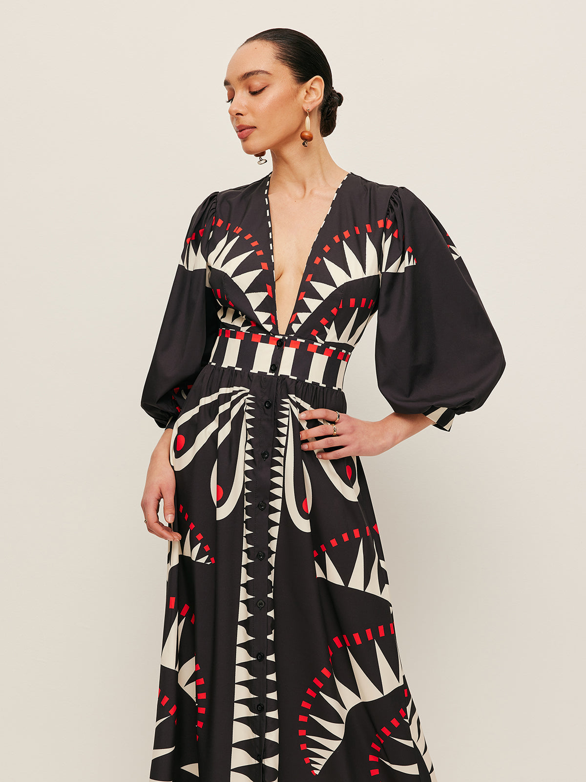 Zileth Boho Print V-Neck Split Klänning
