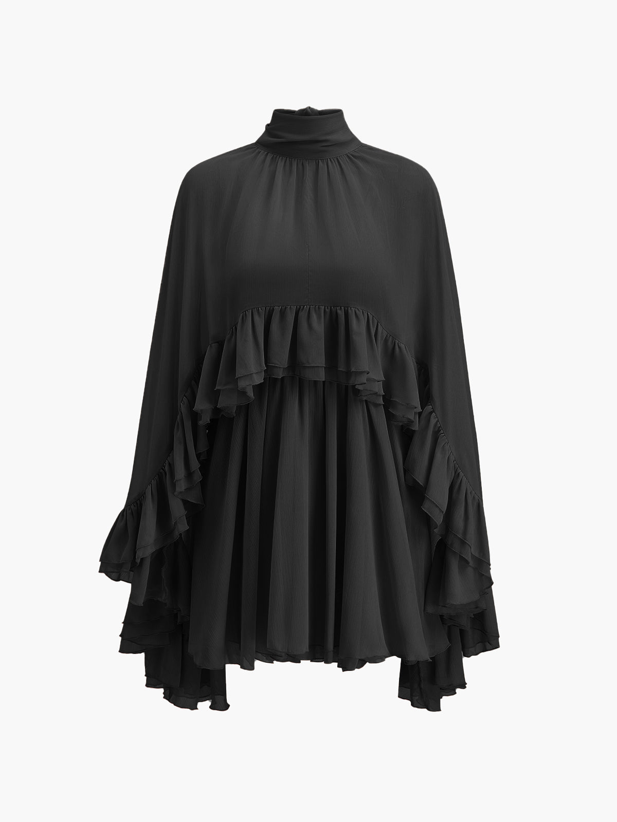 Daline Halvtransparent Chiffongklänning med Volang och Utvändig Kappa