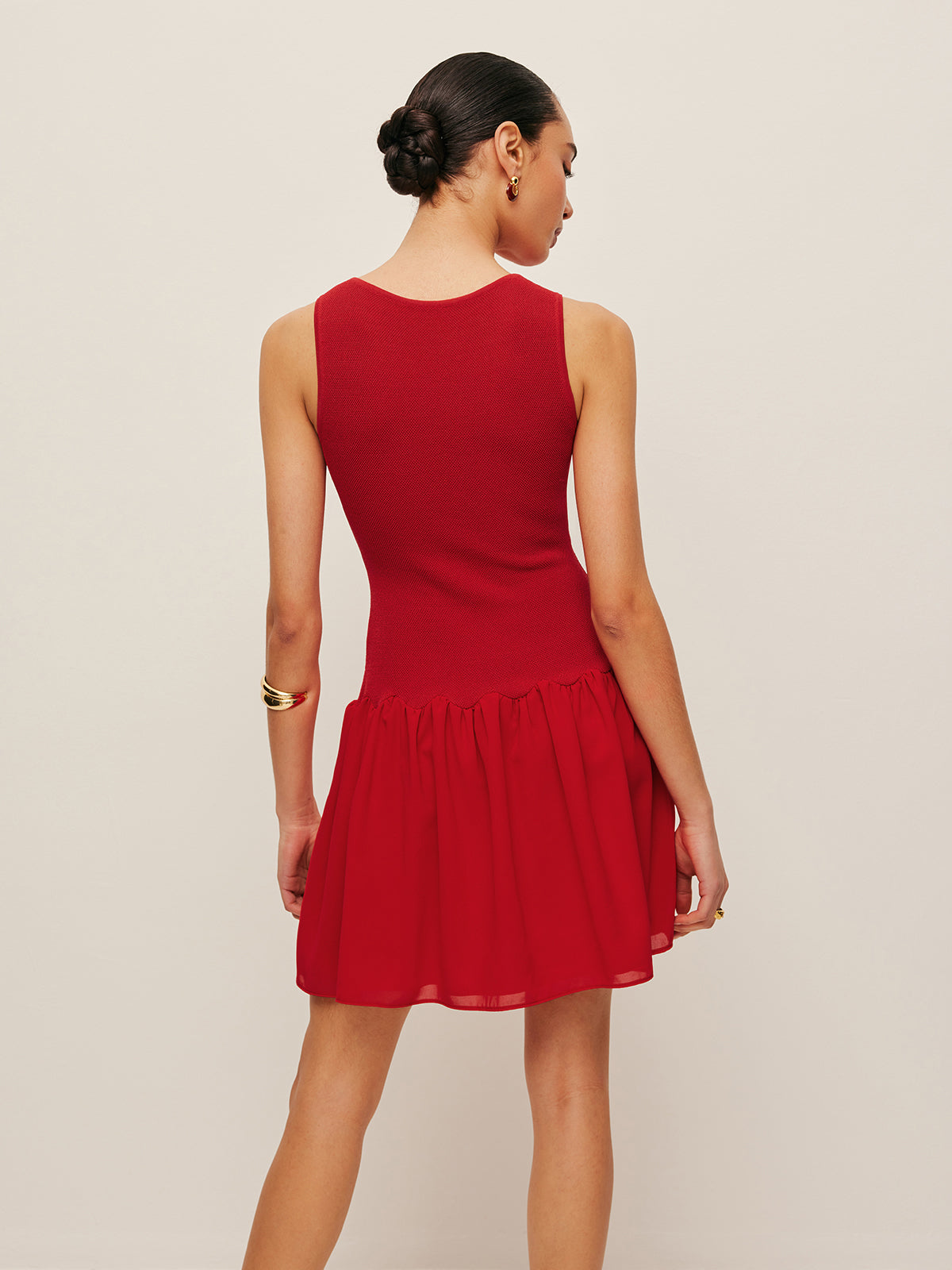 Prismglow Sleeveless Knit Chiffon Dress