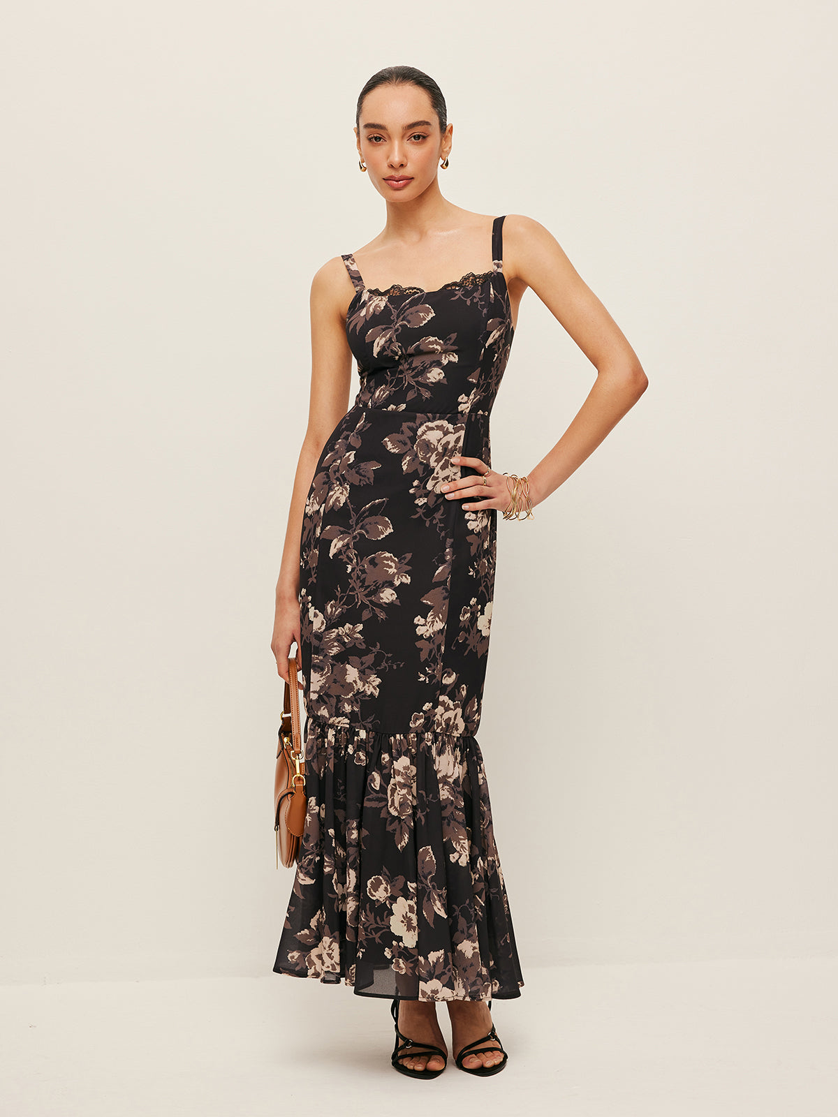 Serapfire – Chiffonkleid mit floralem Rüschensaum
