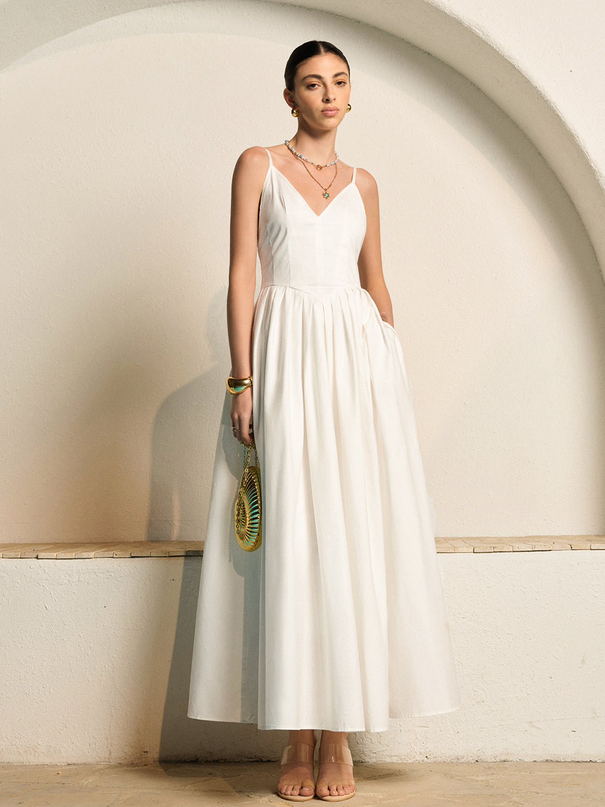 Moonlily rückenfreies Plisseekleid mit Spaghettiträgern