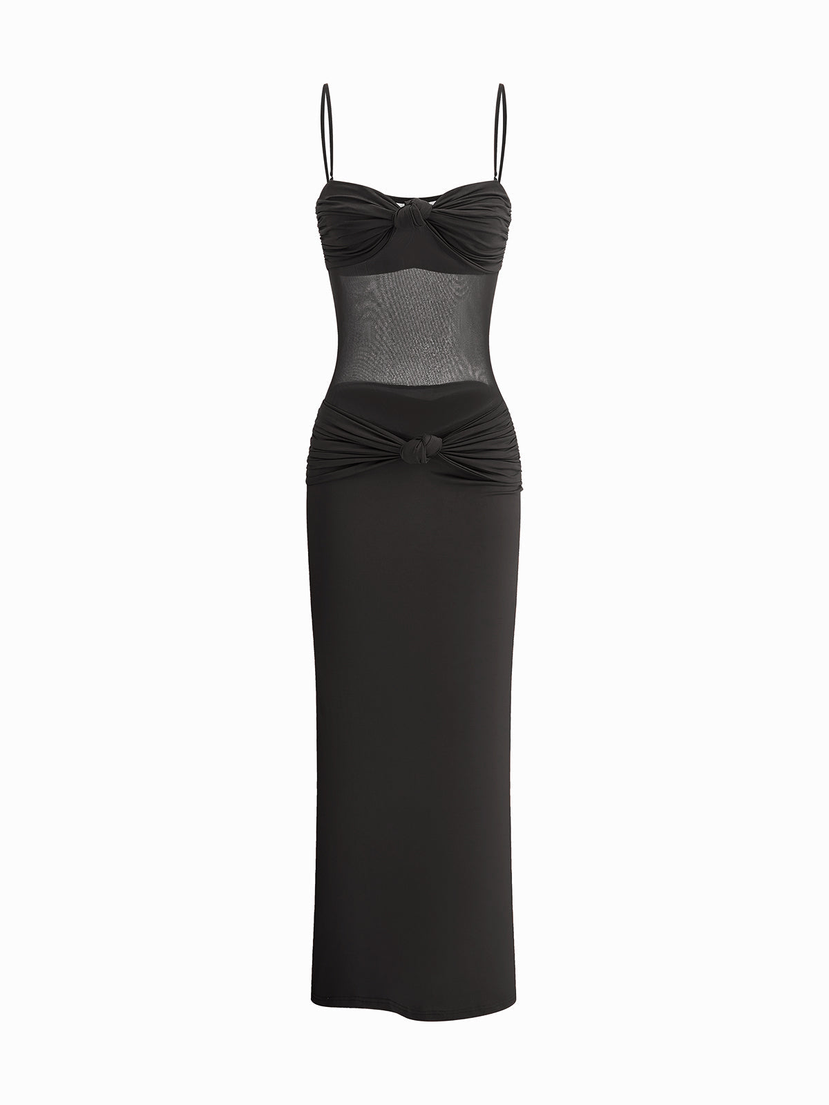 Qelys – Gerafftes Kleid mit Netzdetail und Knotendetail