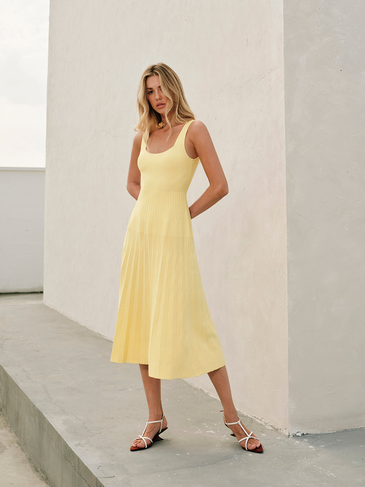Naly Square-Neck Ribbed Knit Dress