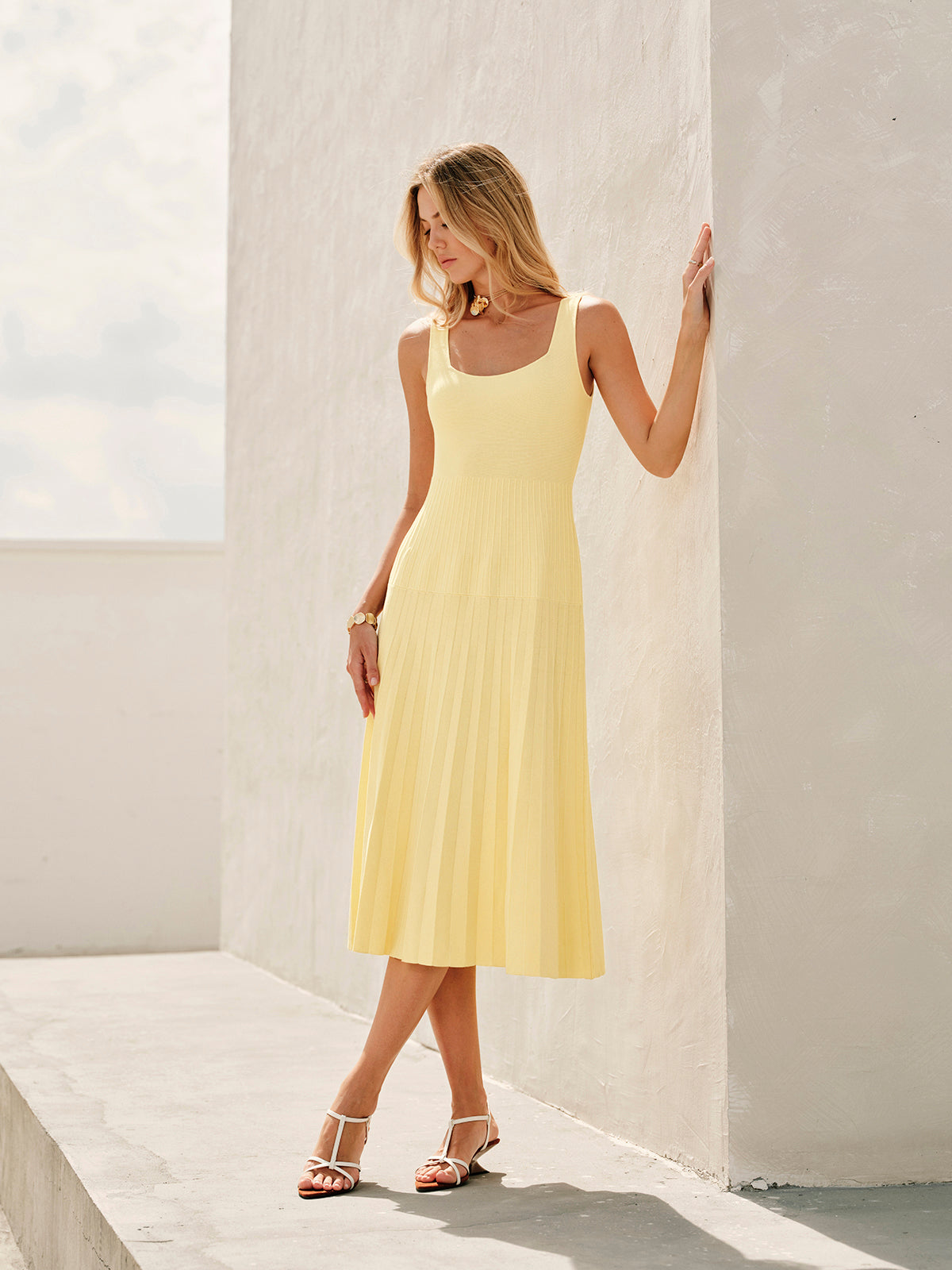 Naly Square-Neck Ribbed Knit Dress