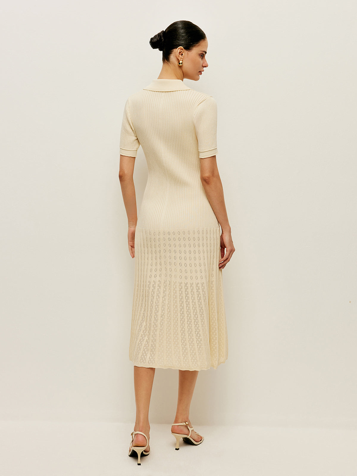 Iselviel Knit Hollow Buttoned Polo Dress