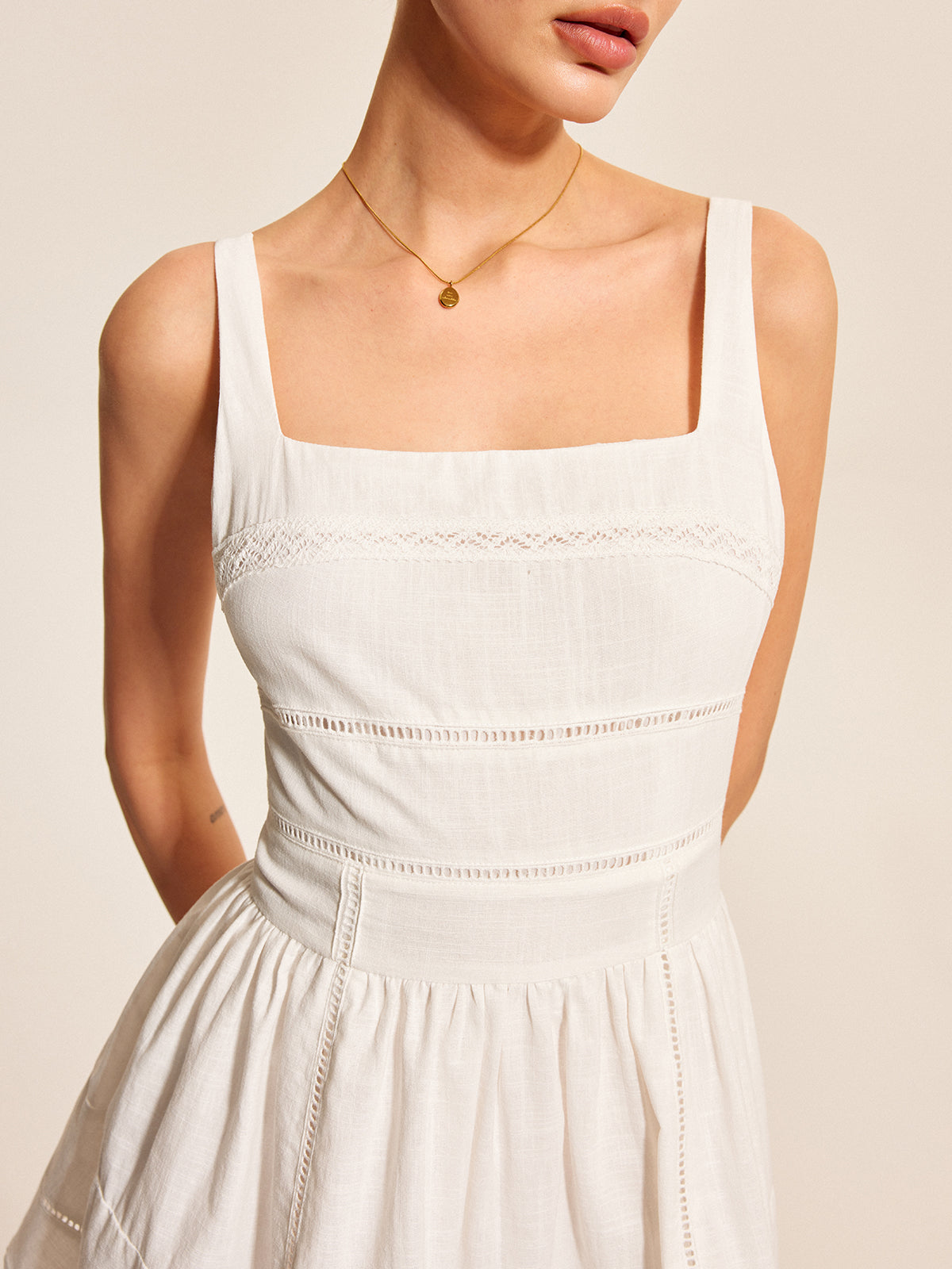 Tyriel Cotton Lace Trim Square Neck Dress