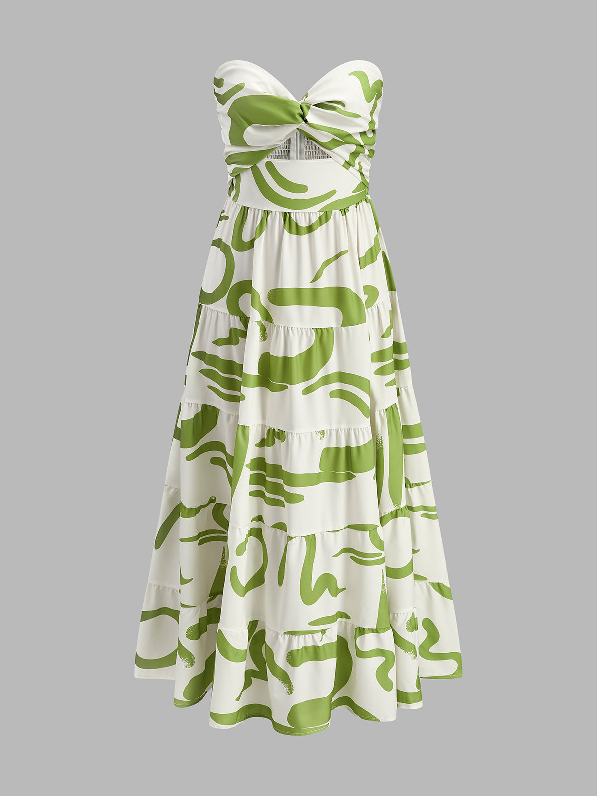 Seraphic Twist Front Strapless Pleated Dress