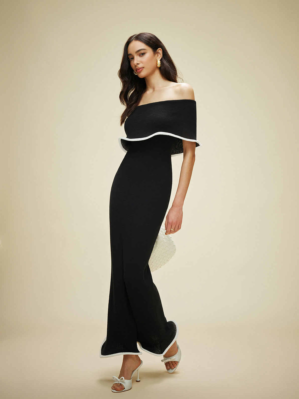 Dream Color Block Off-Shoulder Ruffled Knit Dress