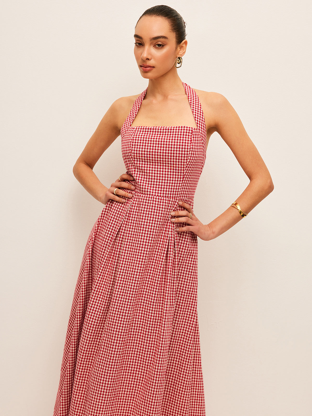 Brynne Cotton & Linen Rutig Halter Dress