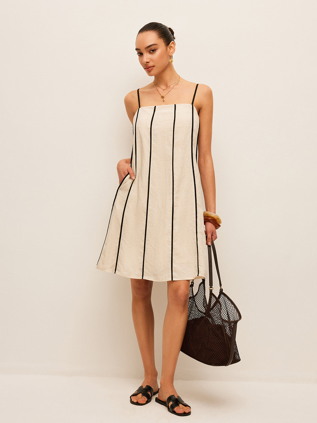 Gestreiftes Kleid aus Baumwolle und Leinen von Selys
