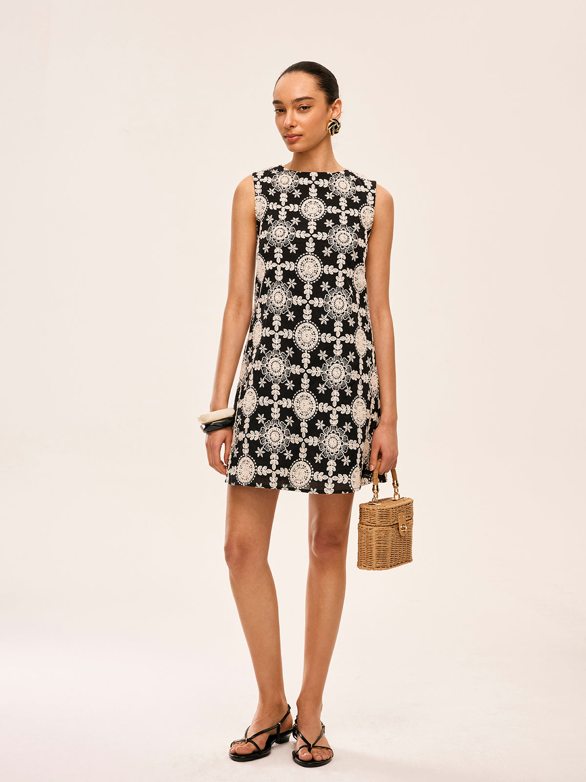 Tavys Embroidered Cotton Sleeveless Dress
