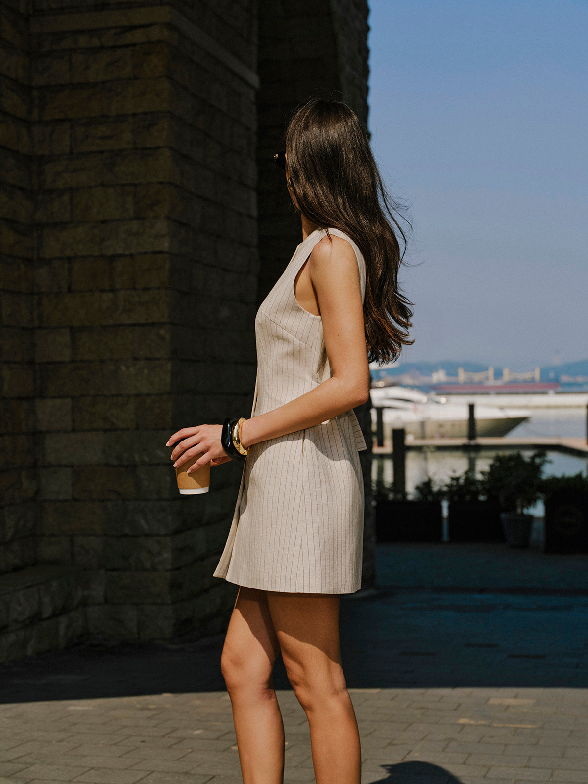 Reveira Linen Blend Button-Front Dress With Pockets