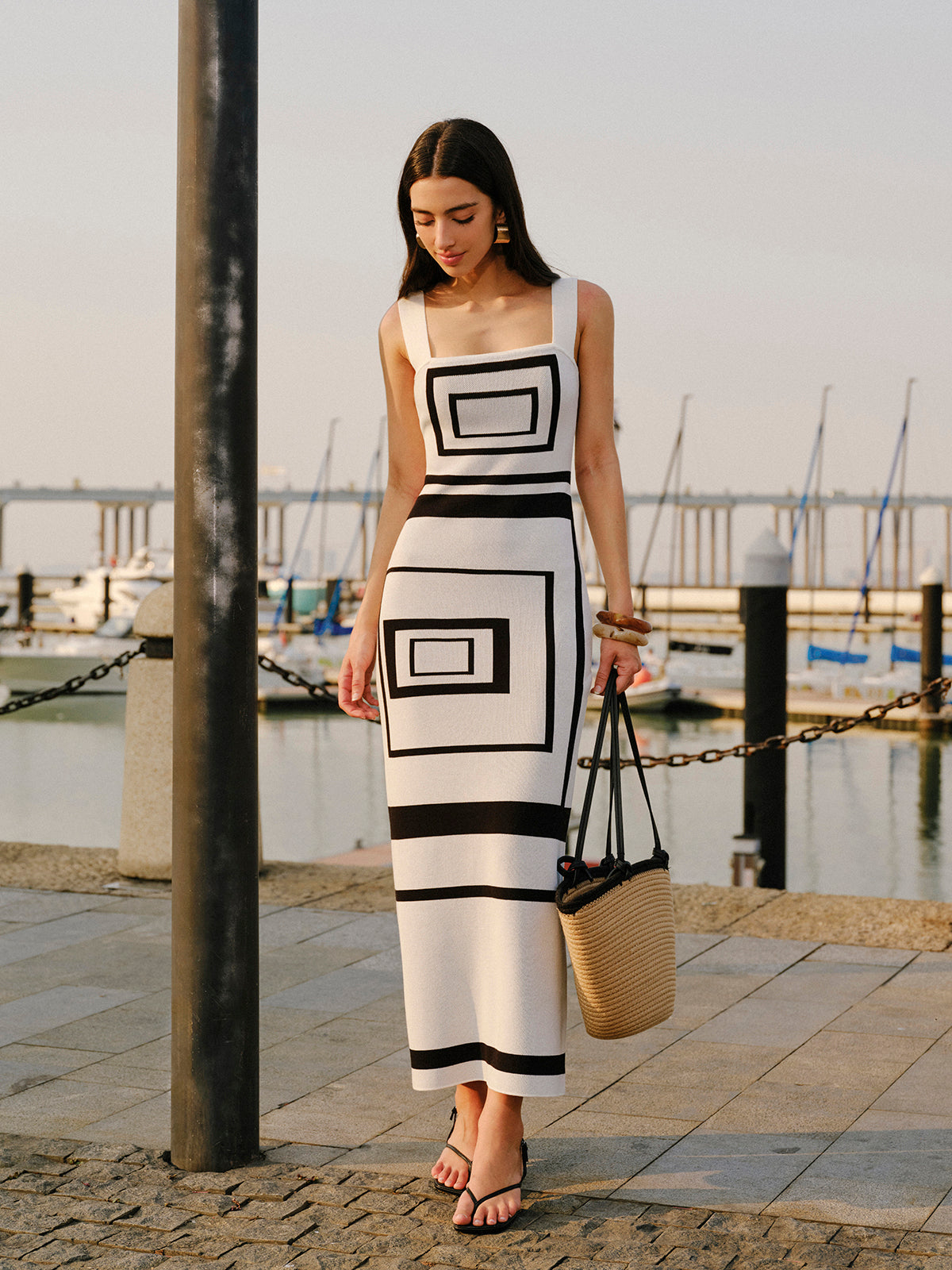 Solarium Geometrical Panel Square Neck Sweater Dress
