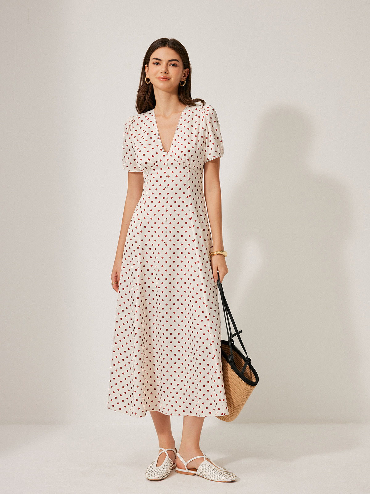 Luminous Polka Dot Puff Sleeve Dress