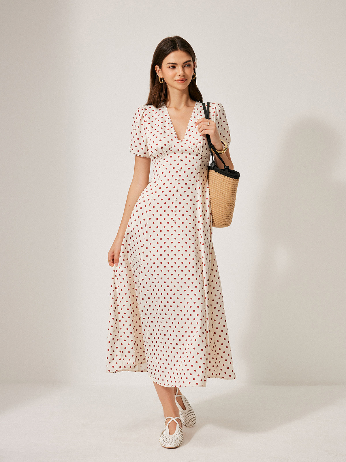 Luminous Polka Dot Puff Sleeve Dress