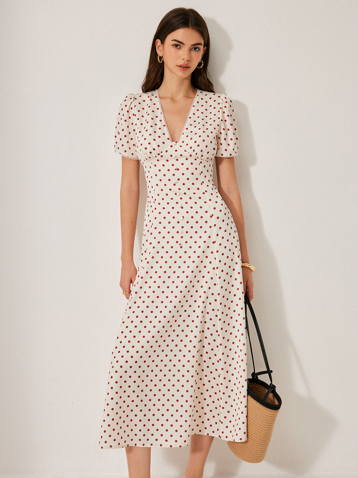Luminous Polka Dot Puff Sleeve Dress