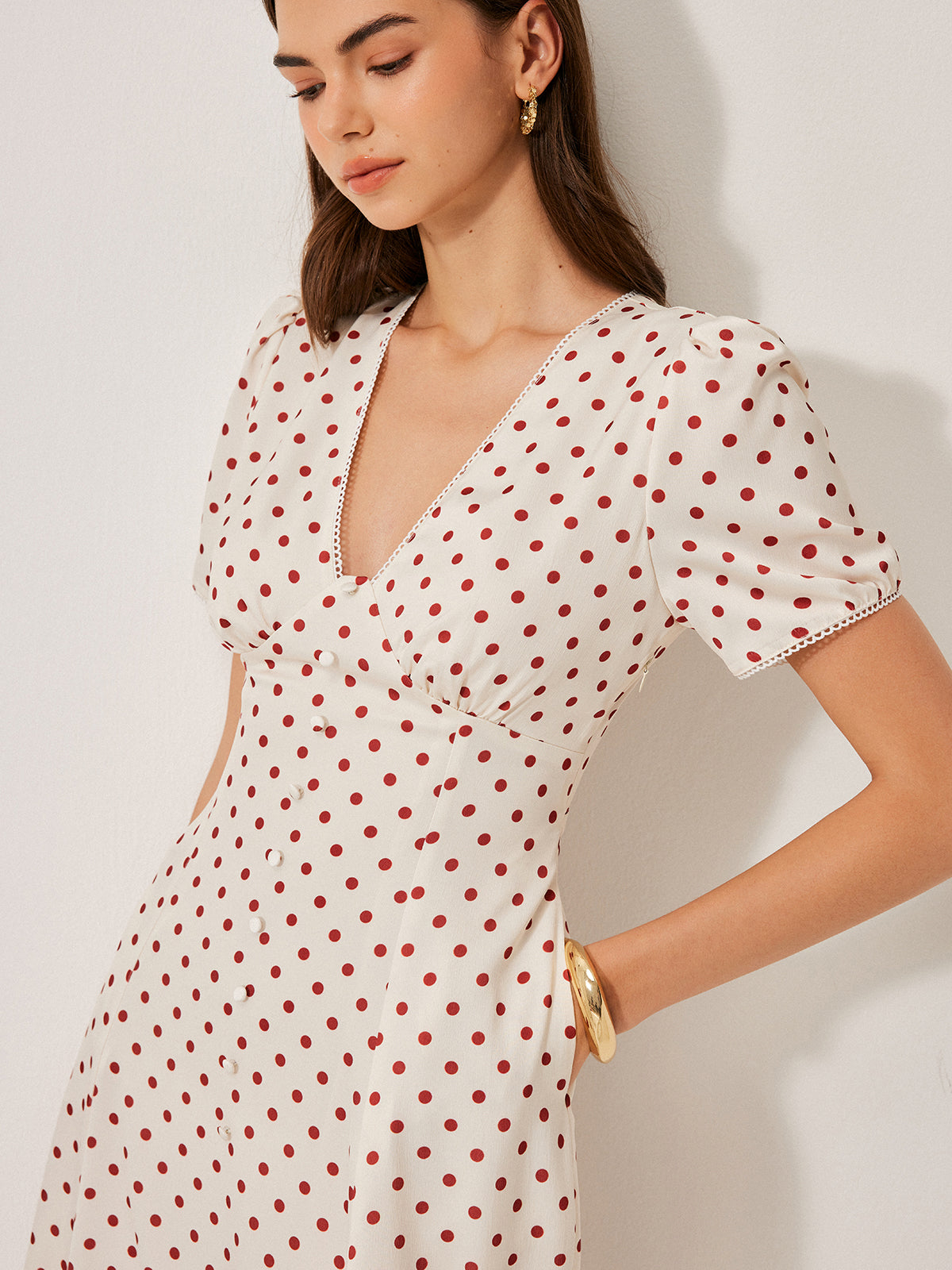 Luminous Polka Dot Puff Sleeve Dress