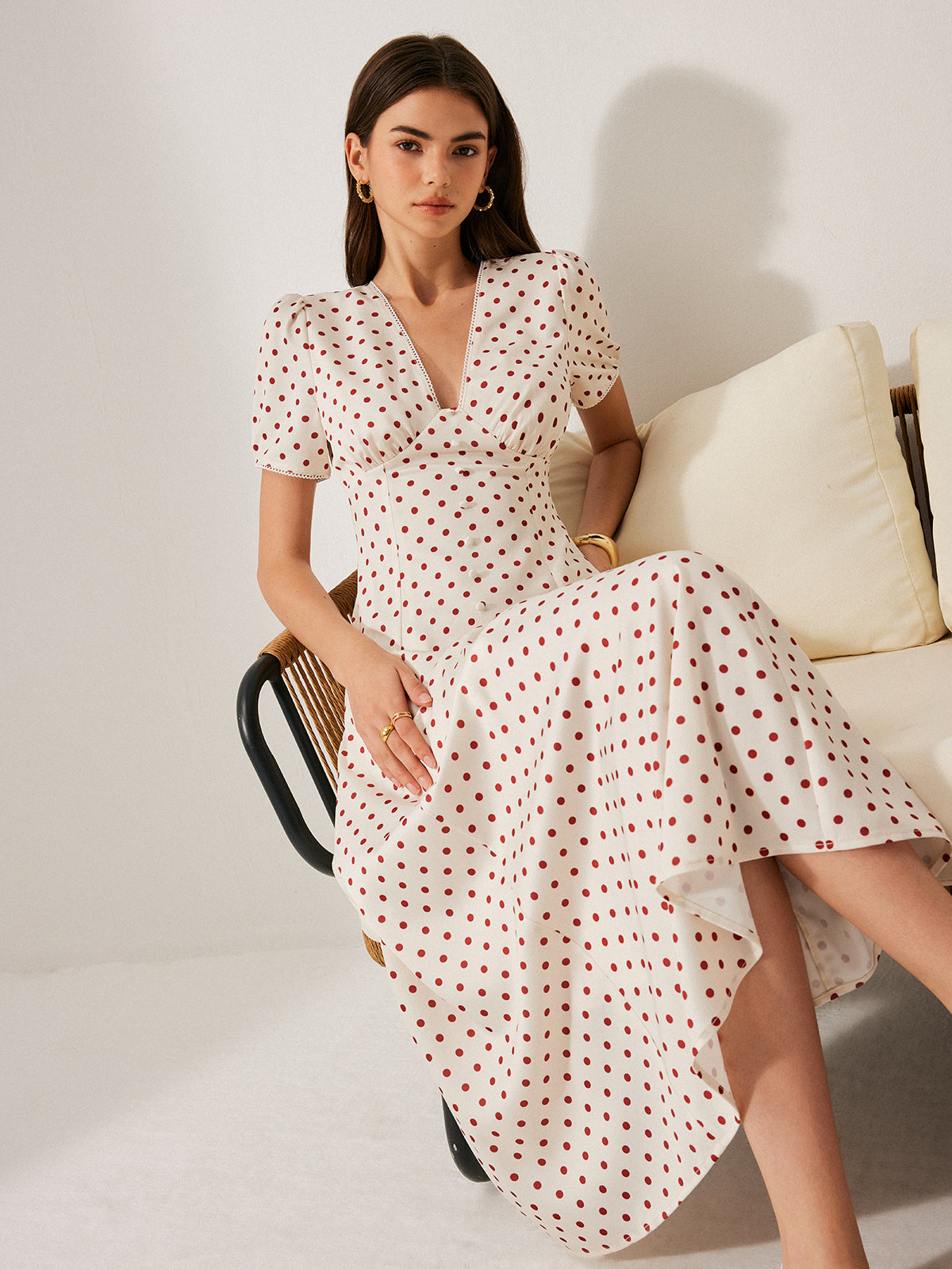 Luminous Polka Dot Puff Sleeve Dress