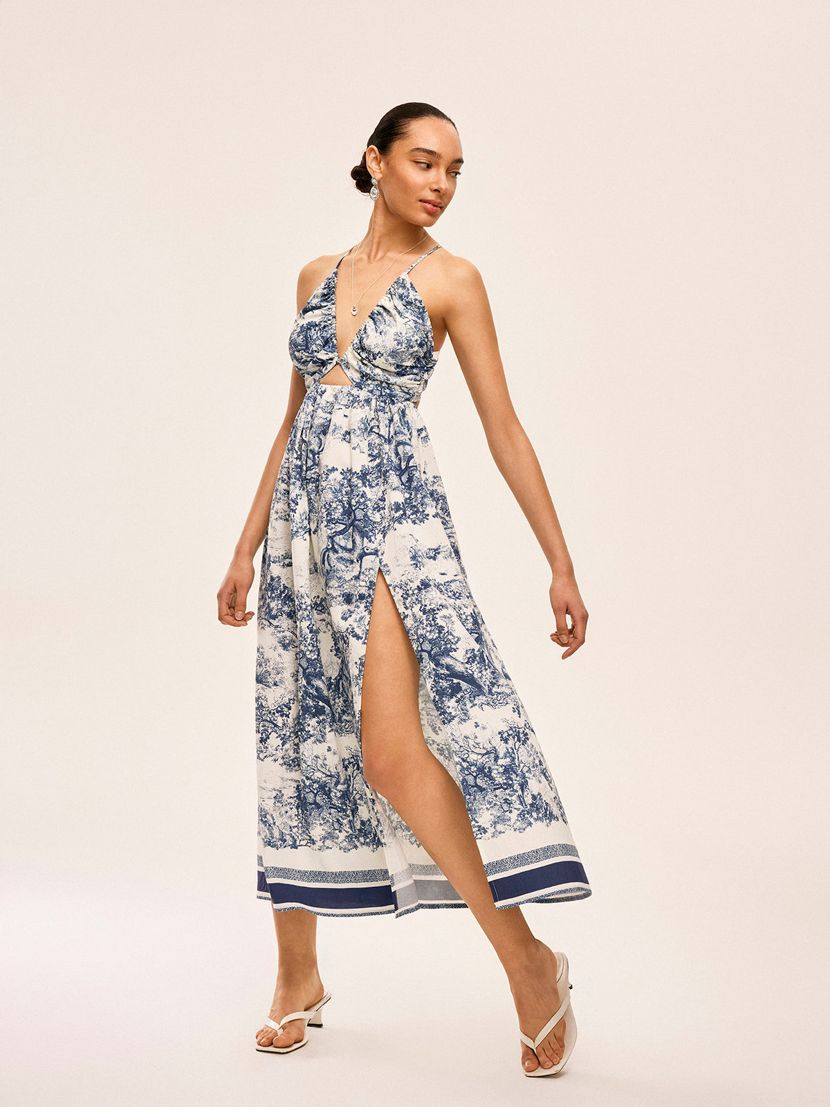 Splenddust – Bedrucktes Kleid mit kontrastierendem Besatz und Knoten