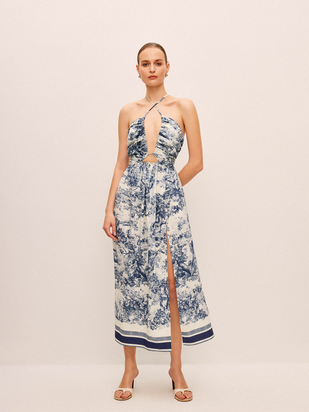 Splenddust – Bedrucktes Kleid mit kontrastierendem Besatz und Knoten