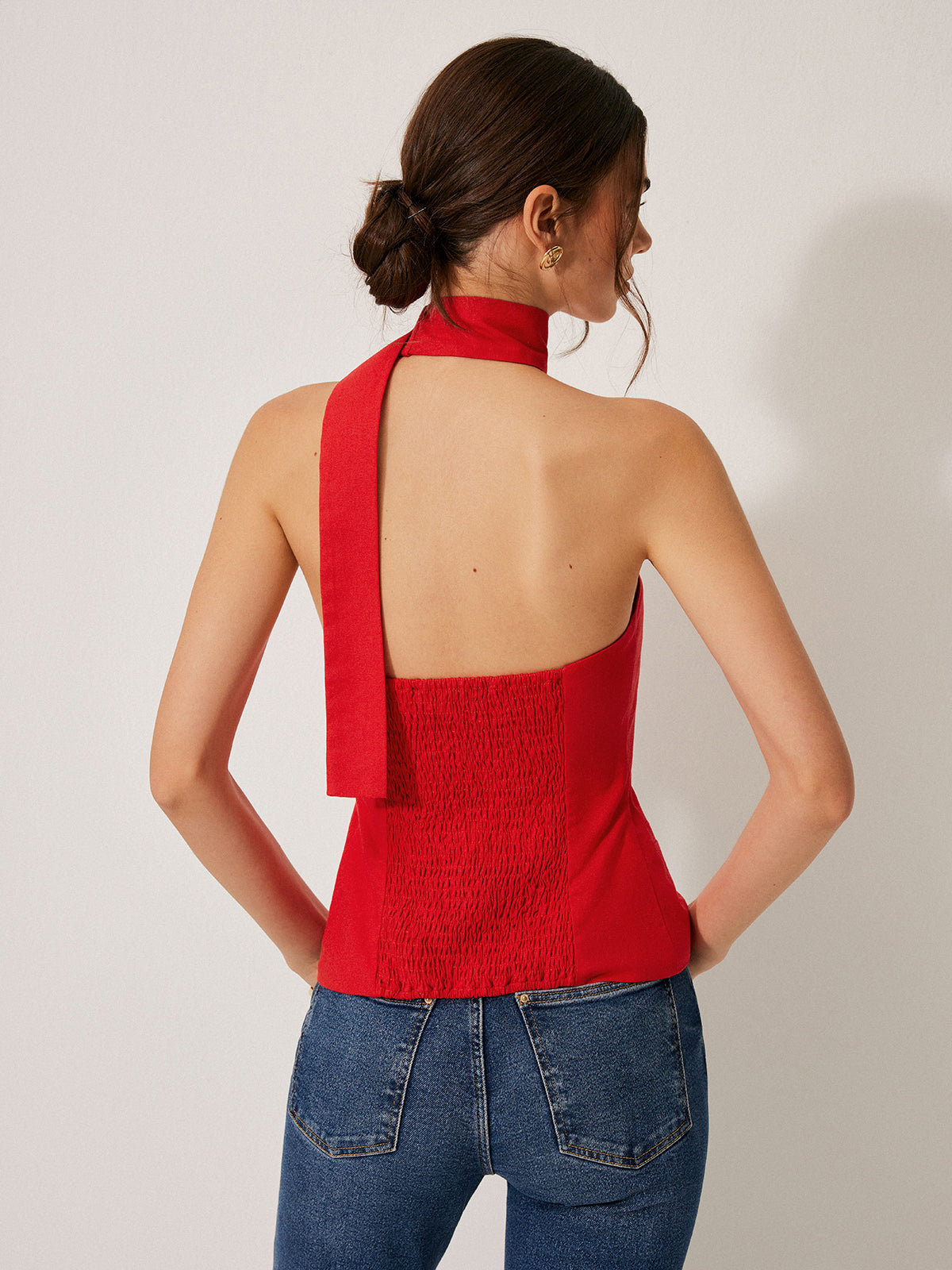 Nesira Neckholder-Top aus Baumwolle und Leinen mit dekorativen Taschen